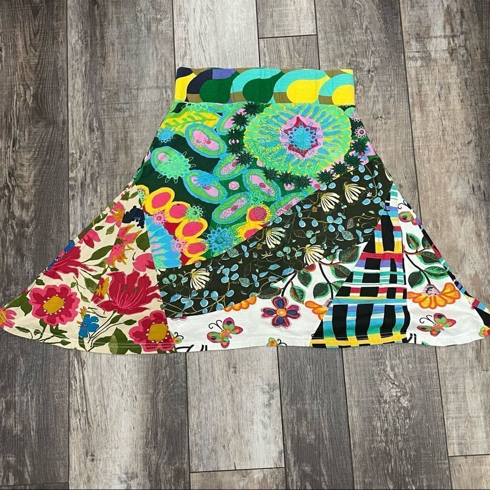 Multicolor Print Patchwork A-line Midi Skirt Size… - image 9